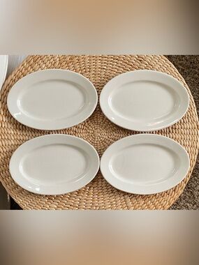 4 Vintage Buffalo China 8" Oval Serving Platters Plates White Restaurant Ware